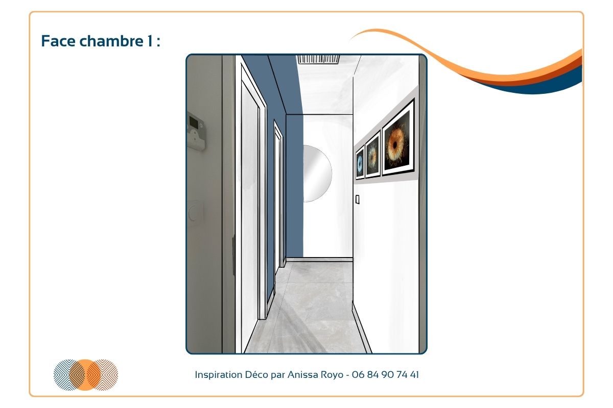 Après le projet déco Galerie Signature à Marcheprime Vue après décoration : couleurs harmonieuses et structuration visuelle du couloir
