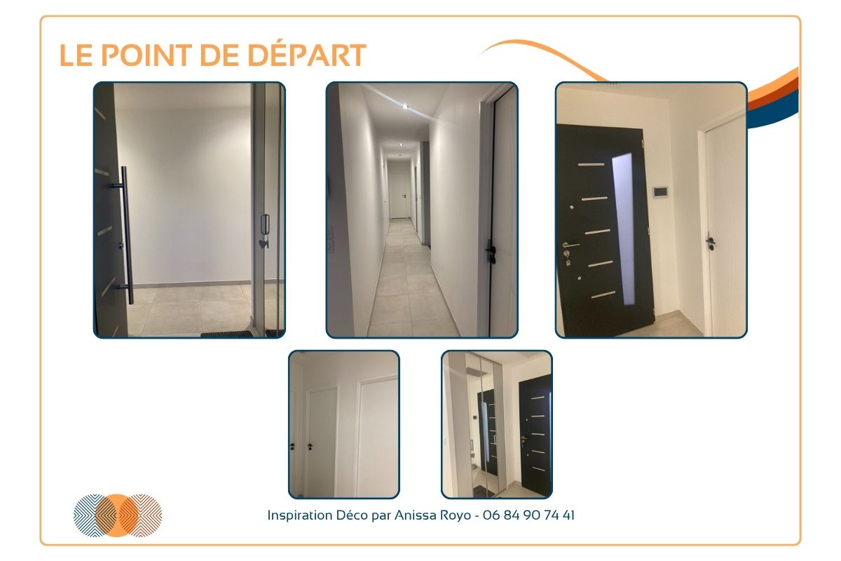 Photos avant : couloir blanc, entrée vide, projet non décoré